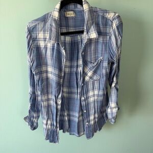 Altar’s State Lightweight Blue and White Plaid Button-Up Shirt Size Medum